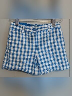 Mini Boden Girls Size 9 Blue White Gingham Shorts